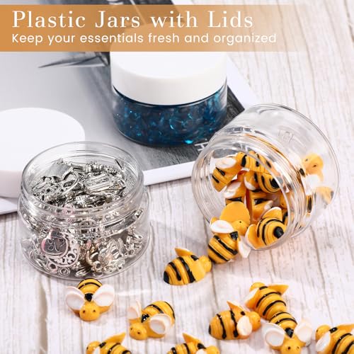 Meanplan 100 Pcs 1 oz Plastic Containers with Lids, Clear Round Leak Proof Cosmetic Jars with Lid, Wide Mouth Refillable Small Storage Containers for Lotion, Cream, Ointments, Makeup, Travel Storage