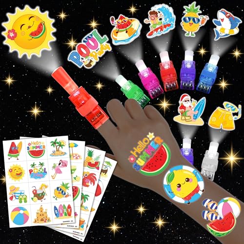 72 PCS Summer Party Favors ? 48 PCS Luminous Tattoos & 24 PCS LED Finger Lights Combo ? Birthday Goodie Bag Fillers, Party Supplies, Gifts Light Up Toys Glow In The Dark for Boys and Girls