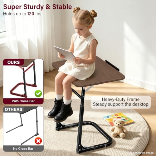 Walnut Wood Extra Large TV Dinner & End Table with Adjustable Laptop Desk - Foldable & Side Stand