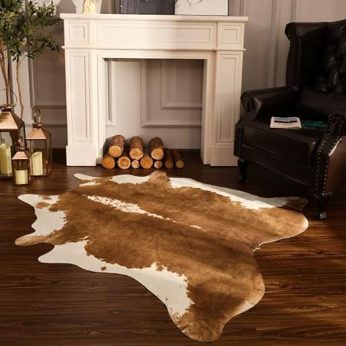BENRON Faux Cowhide Rug Caramel 5'2" x 6'3" Irregular Cow Print Home Decor