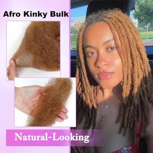 Serreal Afro Kinkys Bulk 12in 50g Human Hair for Braiding, Light Brown 12"