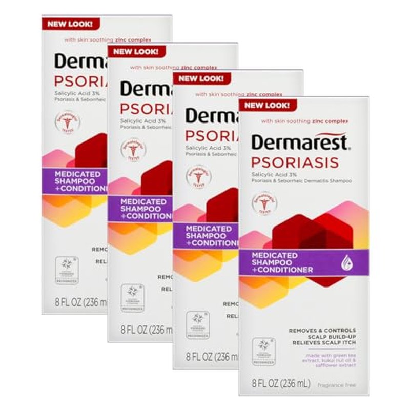 Dermarest Medicated Shampoo Plus Conditioner for Psoriasis, 8 fl oz (4 Pack)