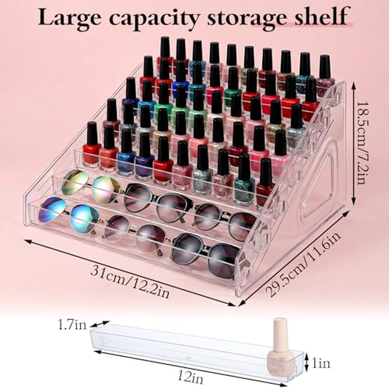 2 Pcs 7 Layers Nail Polish Organizer, Clear Plastic Sunglass Organizer Display Rack Large Essential Oil Storage Holder for Cosmetic, Eyeglasses, Perfume, Jewelry, Lipstick