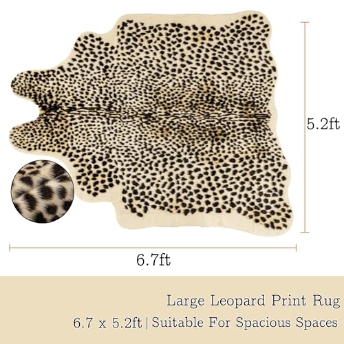Beige & Black Leopard Print Rug 6.7x5.2ft Faux Animal Carpet Home Decor