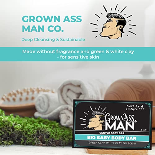Grown Ass Man Co. Body Bars - Natural Organic Exfoliating & Soothing Soap 4oz 6-Pack