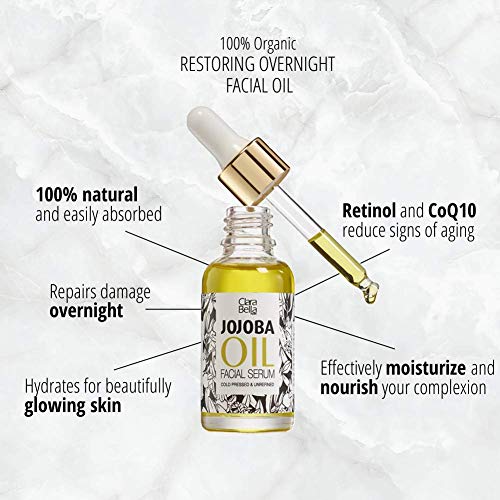 Organic Jojoba Oil Face Serum, Anti Aging Serum, Wrinkle Reduction, ?Vitamin E, Skincare Facial Serum Reduces Dry Skin, Acne Scars, Pimples, Rosacea, Eczema Psoriasis, Seborrheic Dermatitis