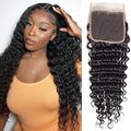 Deep Wave Lace Closure Human Hair 14 Inch 150% Density Brazilian Unprocessed Pre-Plucked