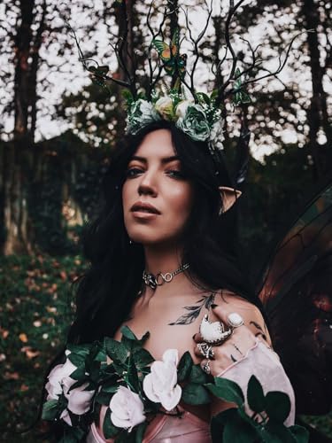 MOSTORY Green Butterfly Tree Headband - Handmade Woodland Floral Crown for Women