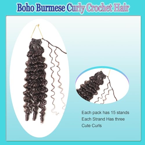 Burmese Curly Crochet Hair 18 Inch Water Wave Pre-Looped Boho Extensions - 4#