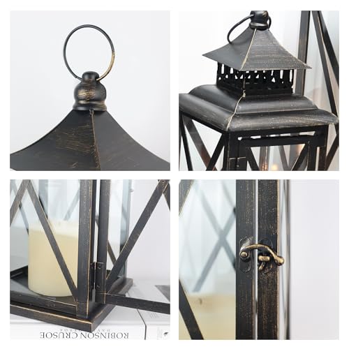 Black 3-Piece Vintage Lantern Set - 20'', 13'', 9'' Indoor & Outdoor Candle Holders