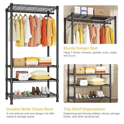 Ulif H2 Heavy Duty Freestanding Clothes Rack Black, 4-Tier Garment & Closet Organizer