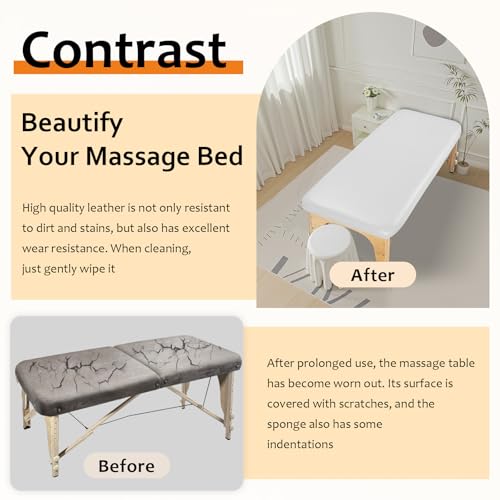 Lufyzora Waterproof PU Leather Massage Table Cover 70x30 White Fitted for 6FT Spa & Lash Bed