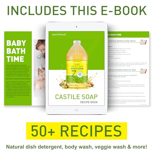 Unscented Seven Minerals Pure Castile Soap - Gentle Liquid Hand & Body Wash, 64 Fl Oz
