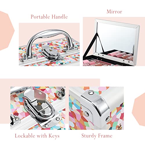 Mosaic Orange Makeup Train Case with Mirror & Lockable Storage for Girls