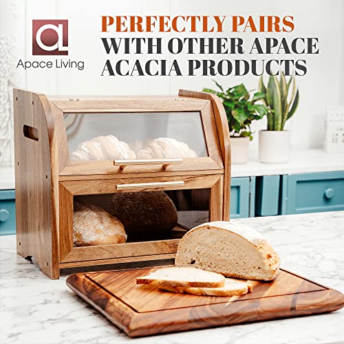 Apace Living Umber Acacia Wooden Extra Large 2-Shelf Bread Box for Kitchen Countertop