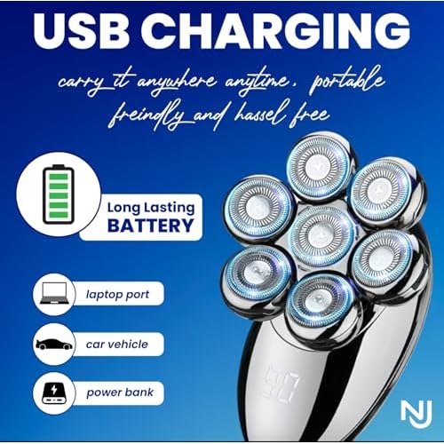 Head Shavers for Bald Men Electric Razor for Men 7D Floating Razor Rechargeable LED Display Head Shaver Face Body Ear Nose Trimmers Cordless Portable IPX7 Waterproof Wet Dry Shaving Grooming Kit