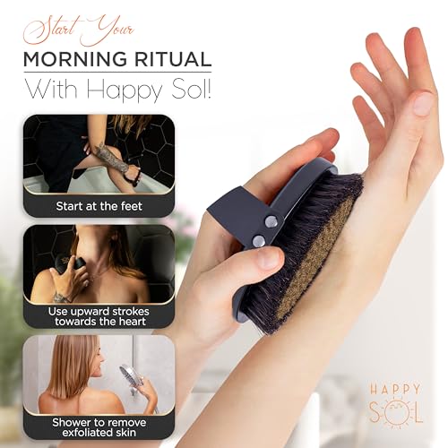 Copper Dry Brushing Body Brush for Lymphatic Drainage by HAPPY SOL - Ion Charged Copper Bristles for Glowing Skin, Improve Blood Circulation and Reduce Stress