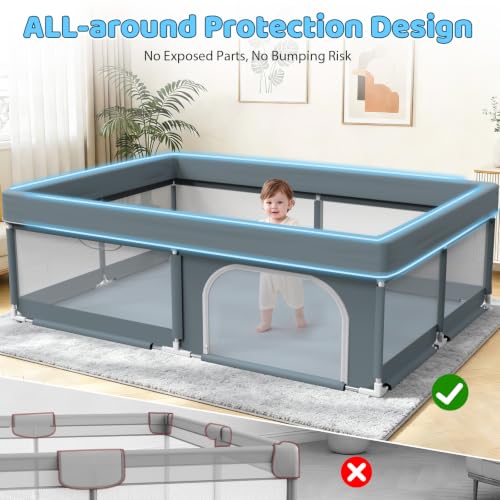 Large Baby Playpen 79x71 Inches Indoor & Outdoor Toddler Play Yard - Grey