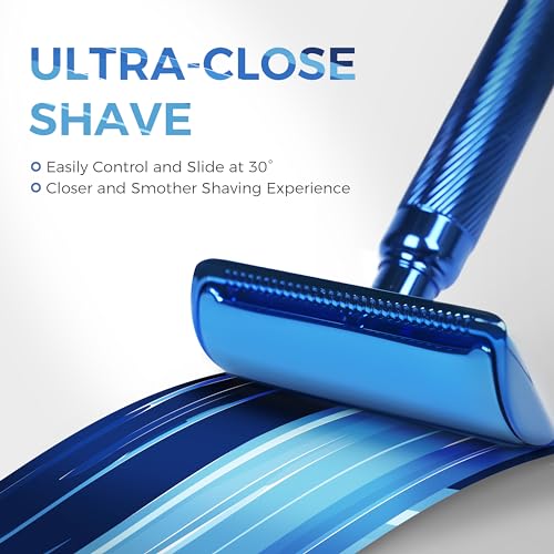 Upgrade Blue Double Edge Safety Razor with Blue Eyebrow Razor