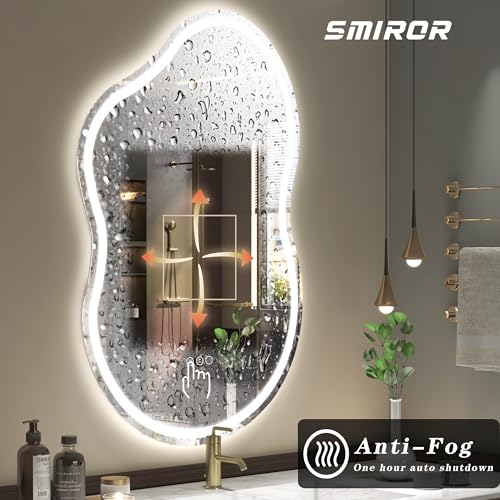 Irregular Cloud-Shaped LED Bathroom Vanity Mirror 20x32 Backlit & Front Light