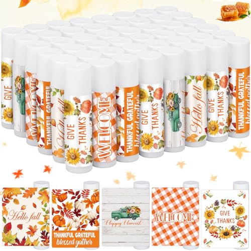 50 Pcs Thanksgiving Christmas Party Gifts Bulk Thanksgiving Lip Balms Favors Holiday Basket Stuffers Christmas Stocking Stuffers Small Thank You Gifts for Women Men (Honey Flavor)