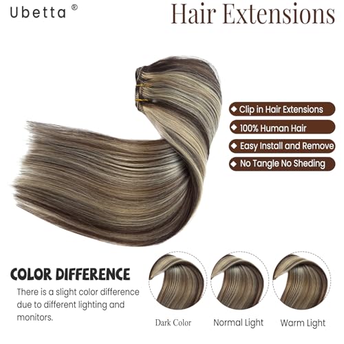 Ubetta 20 Inch Clip-in Hair Extensions #4/613 Blonde Balayage Chocolate Brown - 7pcs 70G