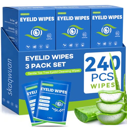240PCS Eyelid Cleansing Wipes with Tea Tree Oil - Pack of 1, Gentle Facial & Eye Makeup Remover for Sensitive Skin