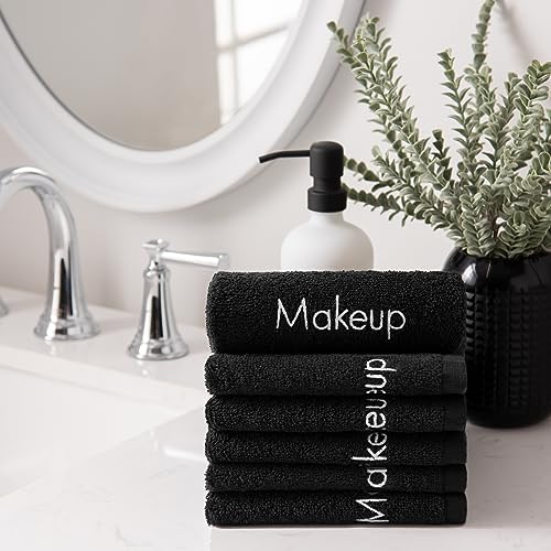 Black 13x13 Cotton Makeup Remover Cloths - Reusable Facial Towels, Pack of 12