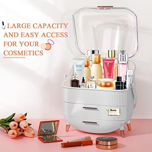 Makeup Organizer,Portable Skincare Display case,Large Makeup Box with Clear Lid (FBA-WHITE)