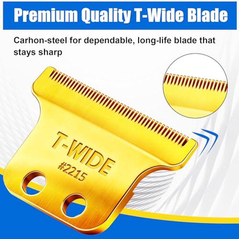 2PCS 2215 Replacement T Wide Blades Compatible with Wahl 5 Star Detailer Li Trimmer(8081) and (8171) - Adjustable Stainless-steel Zero-Gap Trimmer Blade (2PCS-Gold)