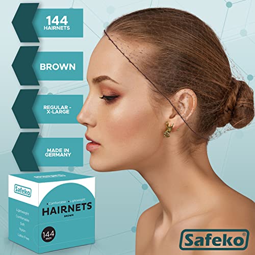 Large Dark Brown Nylon Hair Net 28 Inch - Individually Wrapped, Lightweight, Latex-Free (144 pcs) - SafeKo