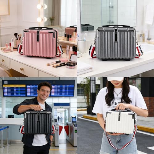 Mini Suitcase Hard Shell Makeup Case Stress-Resistant ABS Hard Makeup Travel Case Portable Hand Luggage with Shoulder Strap for Travel Camping Home Organizer Dark Grey