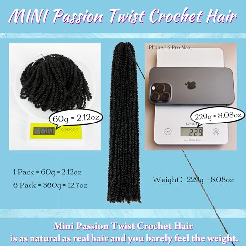 Mini Passion Twist Crochet Hair 18 Inch - 6 Packs Natural Black, Pre-Twisted, Cuttable for Black Women Variation of THIS listing