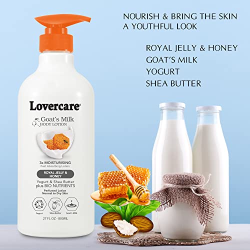 Lovercare Goat Milk Body Lotion for Dry Skin Royal Jelly & Honey 27.05oz (800ml) - Pack of 2¡¦