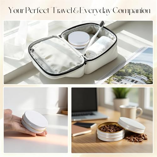 48 Pack Aluminum 2oz Tin Containers with Lids - White & Gold, Recyclable and Durable