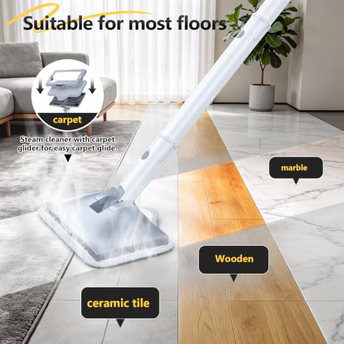 Cherubia 10-in-1 Steam Mop with Detachable Handheld Cleaner - Warm White & Gray