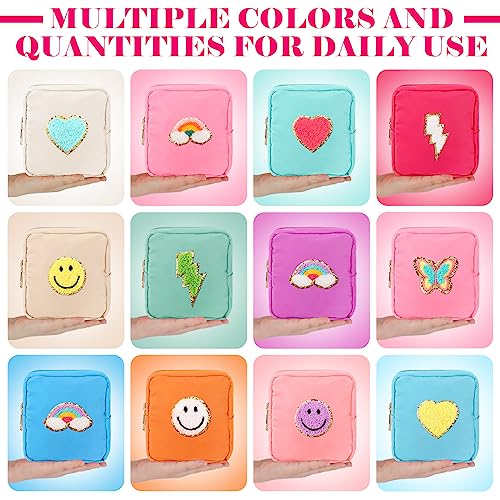 Umigy 12 Pcs Preppy Cosmetic Bags Graduation Gifts Nylon Mini Makeup Bags Bulk Waterproof Cute Travel Pouch Purse for Woman Girl Gifts DIY Daily Use Storage Organizer