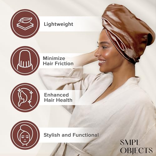 Satin Hair Wrap Towel for Curly Hair - Double Layer Turban with Bamboo Inner - Bronze