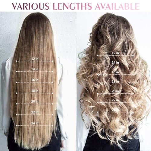 Clip in Hair Extensions - Human Hair, 20 Inch Honey Blonde with Bleach Blonde - 7 Pcs