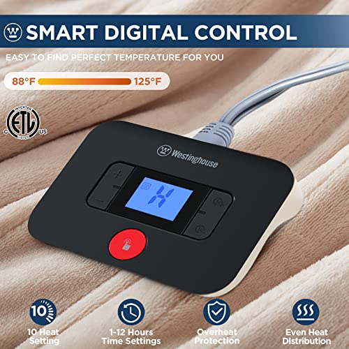 Full Size Electric Blanket 80 x 84 Beige - Safe & Soft Flannel Heating