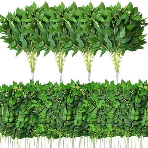 80 Pcs Italian Ruscus Greenery Stems Bulk, Green - Suncalla 21.6in