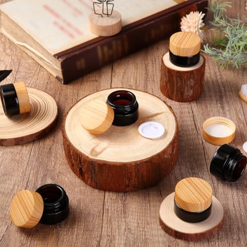 Geiserailie 24 Pcs 5 Gram Glass Cosmetic Jars with Lids Small Empty Sample Jars with Inner Liners Leak Proof Lids Makeup Sample Containers for Cream, Lotions, Powders and Ointments DIY (Amber)