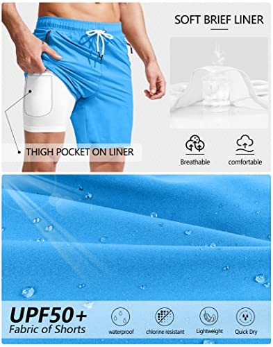 Men's 7 Inch Quick Dry Swim Trunks - Large Blue Board Shorts with Pockets