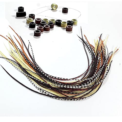 Rooster Feather Extensions Kit - 20 Real Feathers 8-11in with Micro Beads & Loop Tool