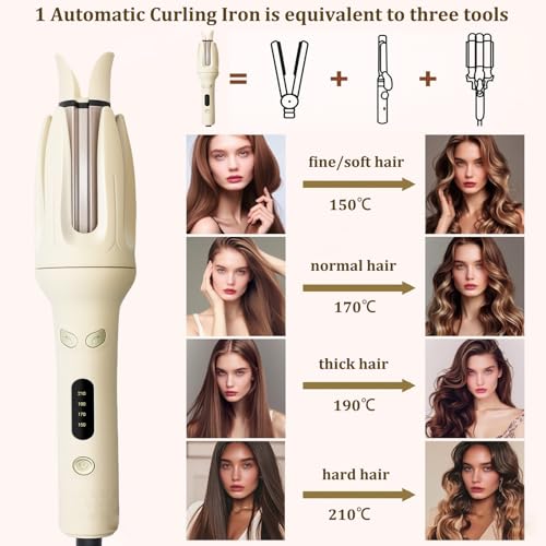 iFCOW Automatic Hair Curler - Cream Yellow, 4 Adjustable Temps, Fast Heating