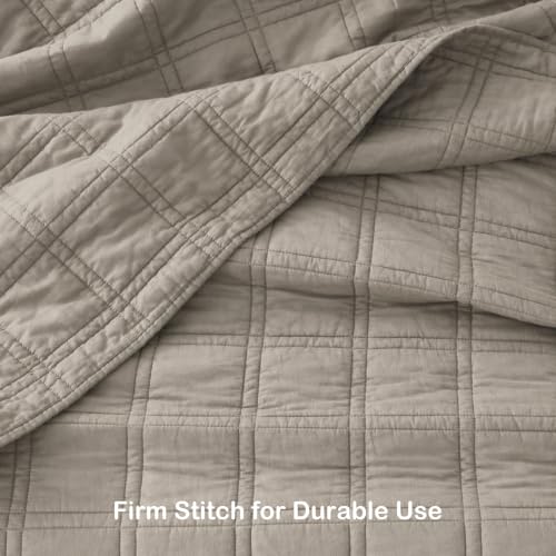 HORIMOTE HOME King Size 100% Cotton Quilt Set Taupe Geometric Pattern All Season Bedding