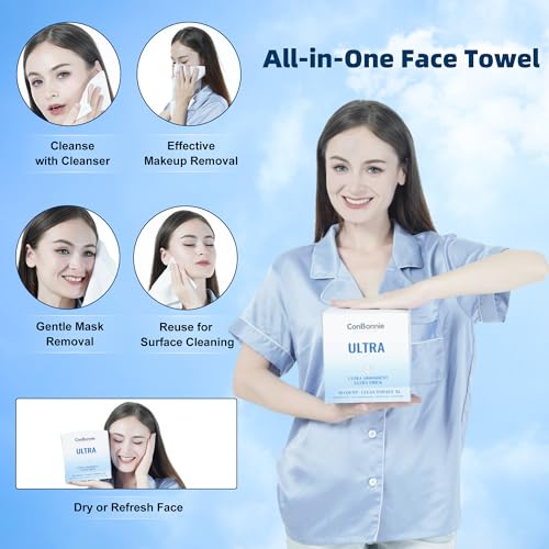 Conbonnie Ultra Soft Disposable Face Towels 10x12 Inches, 50 Count Pack of 4