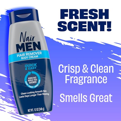 Nair Men Hair Remover Body Cream 12 Oz Pack of 2 | Fast & Gentle Hair Removal