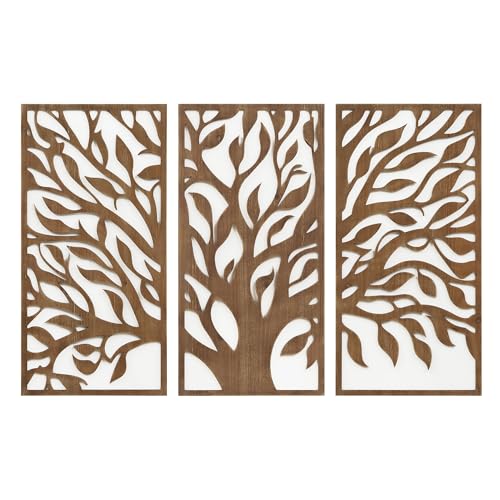 Tree of Life Wall Decor Set - Birch Botanical Two-Tone 3-Piece Wood Panels, Ready to Hang, 16 x 32 Inches, Unframed