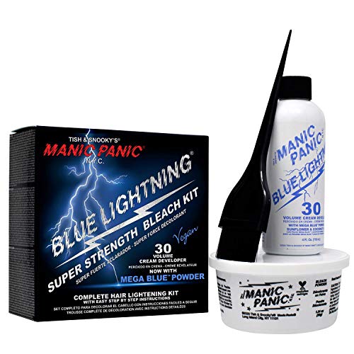 MANIC PANIC Blue Lightning Hair Bleach Kit - Mega Blue Bleach Powder + 30 Volume Developer - Neutralizes Warm Yellow Tones - Hair Lightener Lifts Up to 5 Levels - Vegan & Cruelty-Free (2 ct)